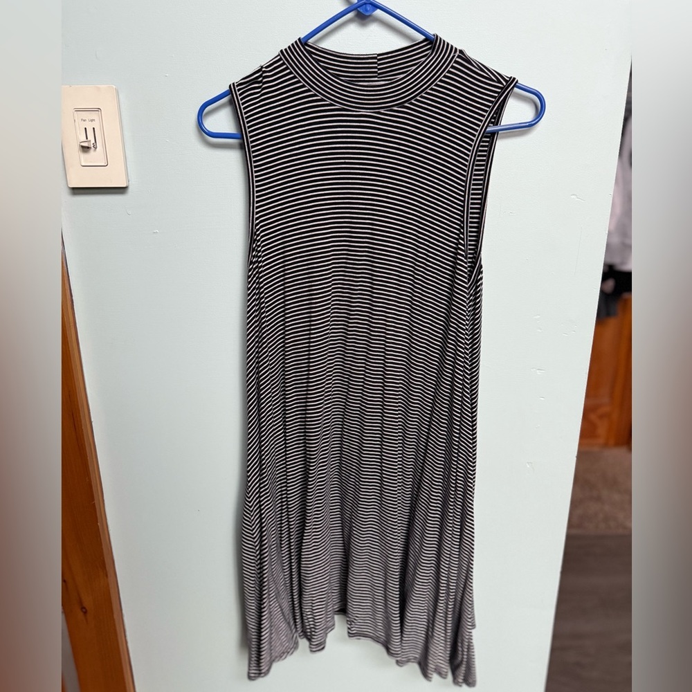 Sleeveless Black & White Striped Mock Neck Women's Dress
